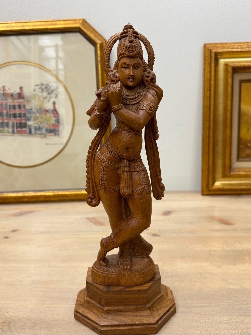 Hand-Carved Brown Wooden Statue Decorative Figurine - Home Art